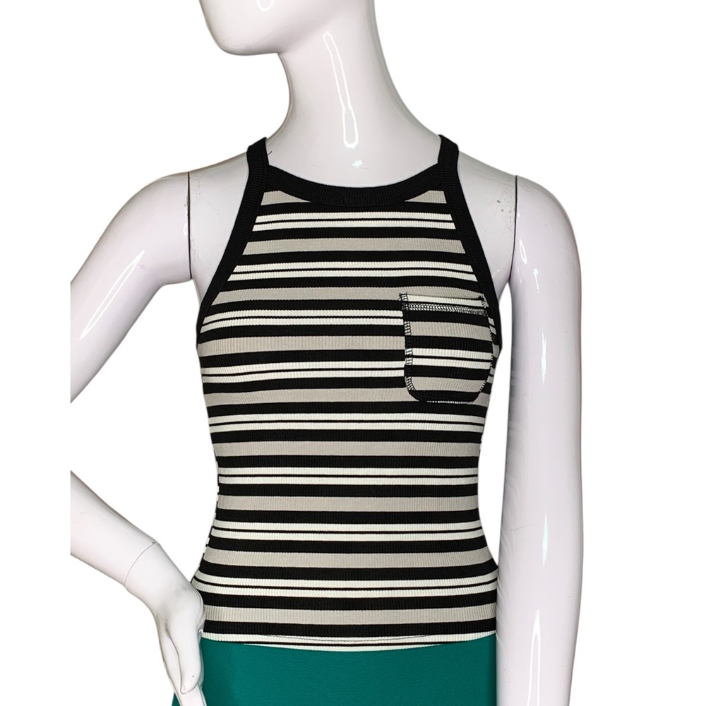 Forever 21 Ribbed Striped Black Gray White Tank Top Size XS